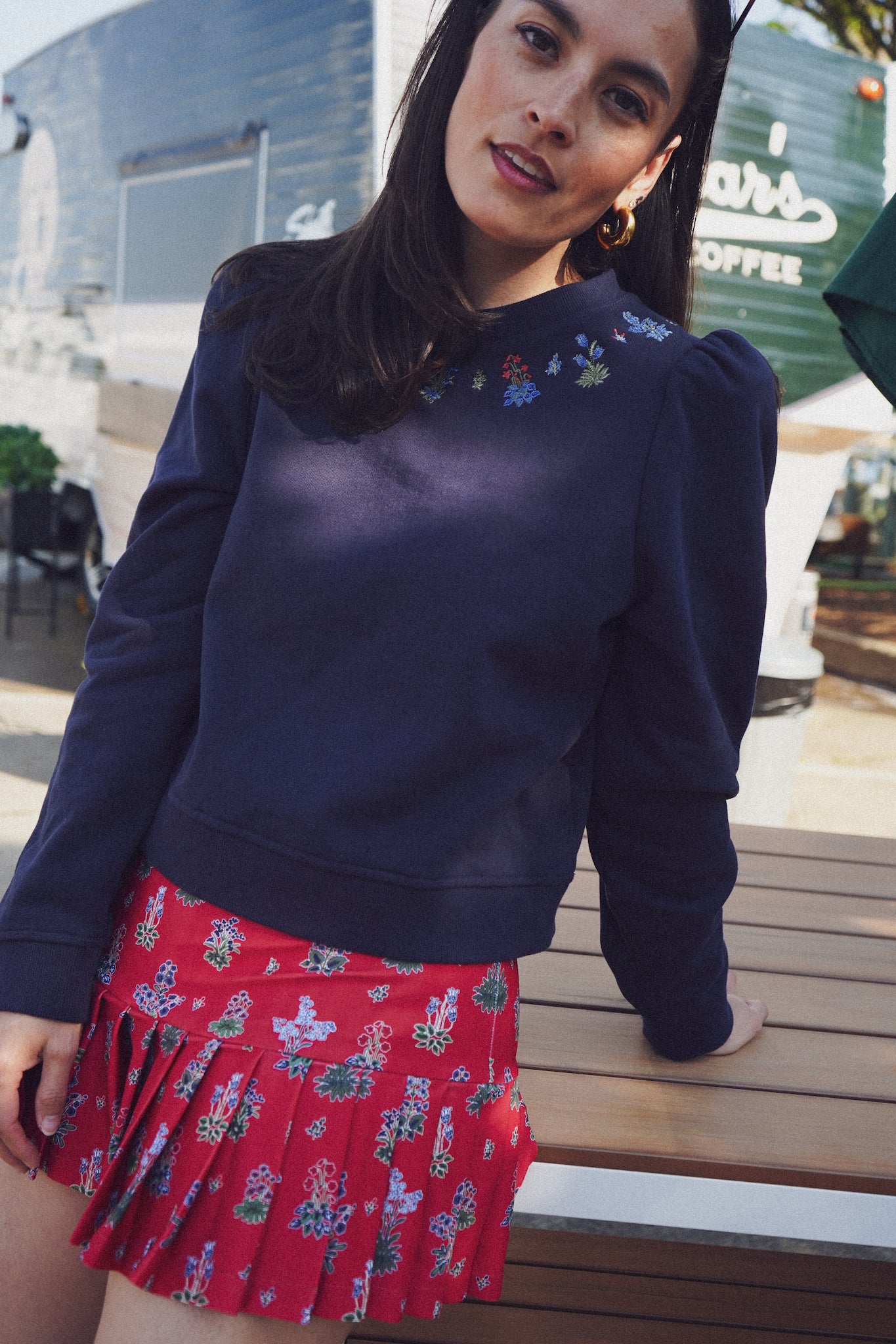 The Peggy Sweatshirt - Navy with Embroidery