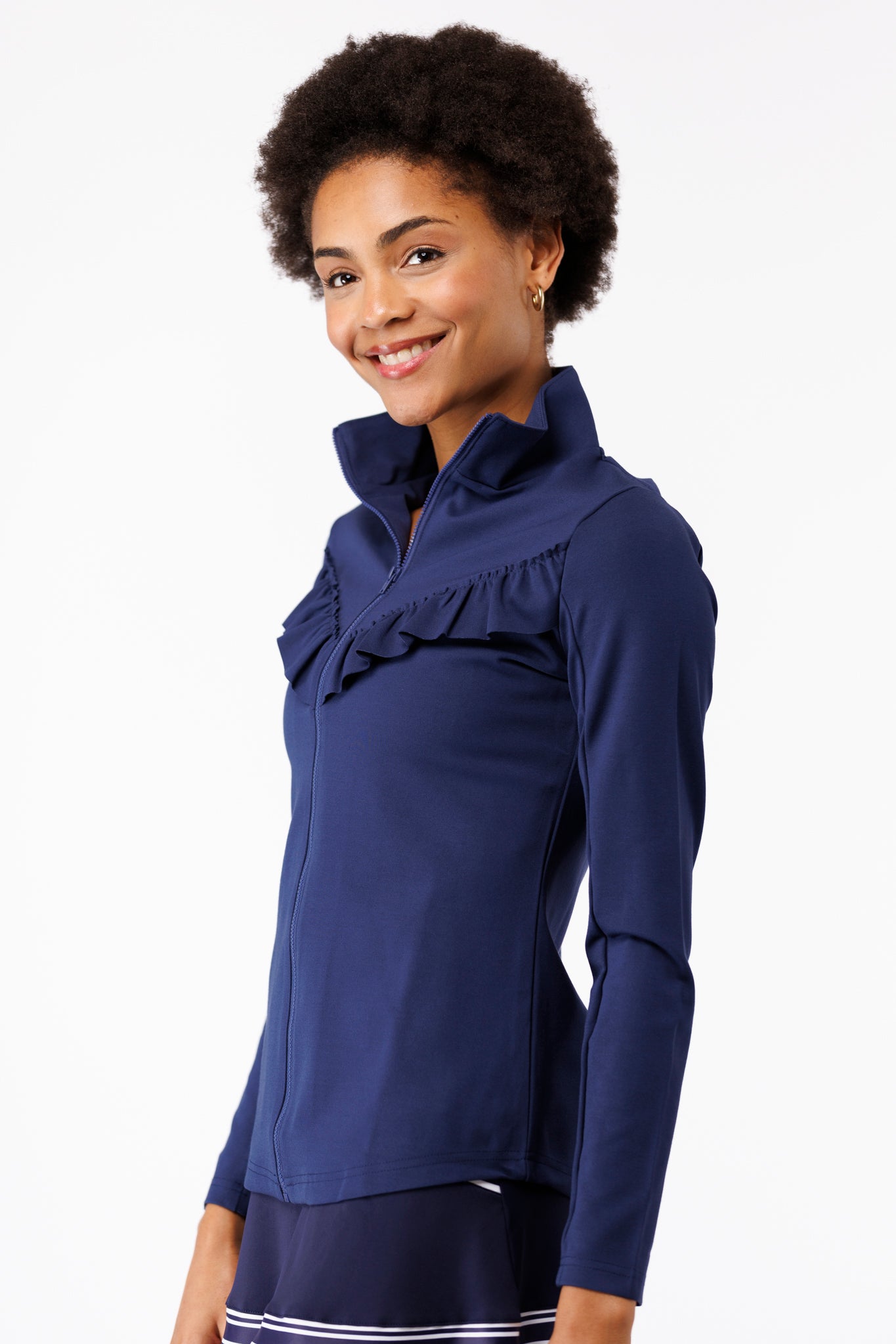 The Frankie Full Zip with Ruffle Detail - Navy